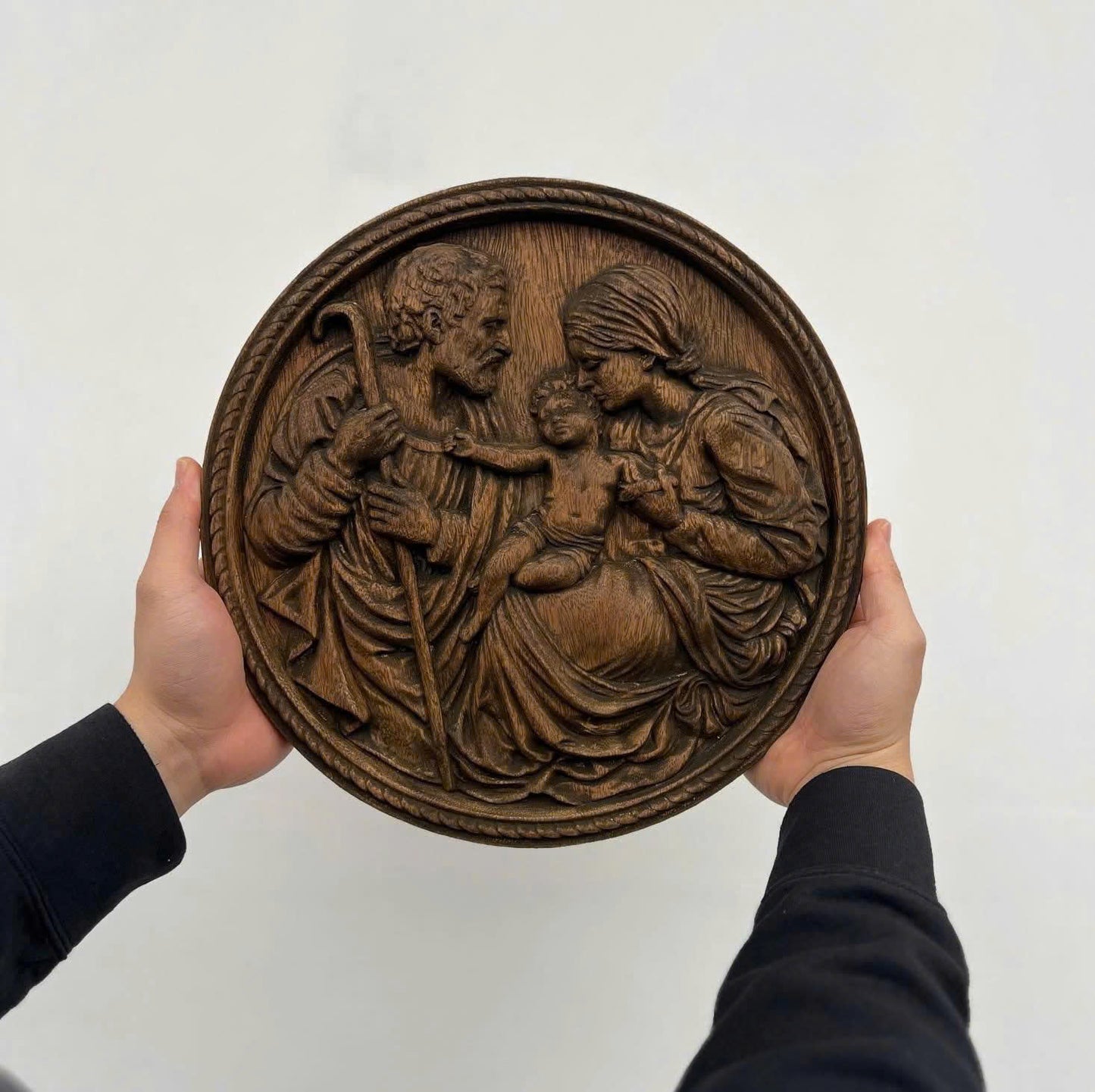 The Holy Family Wood Carving | Wooden icon Christian Gift