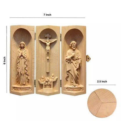 Catholic Triptych of the Crucifixion of Jesus Christ | Virgin Mary | Saint Joseph – Christian Religious Artwork | Sacred Home Décor | Faithful Christian Gift