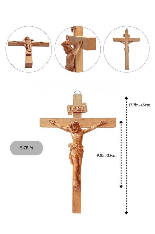 Christ Crucifixion Wood Carving | Wooden Crucifix for Altar & Prayer