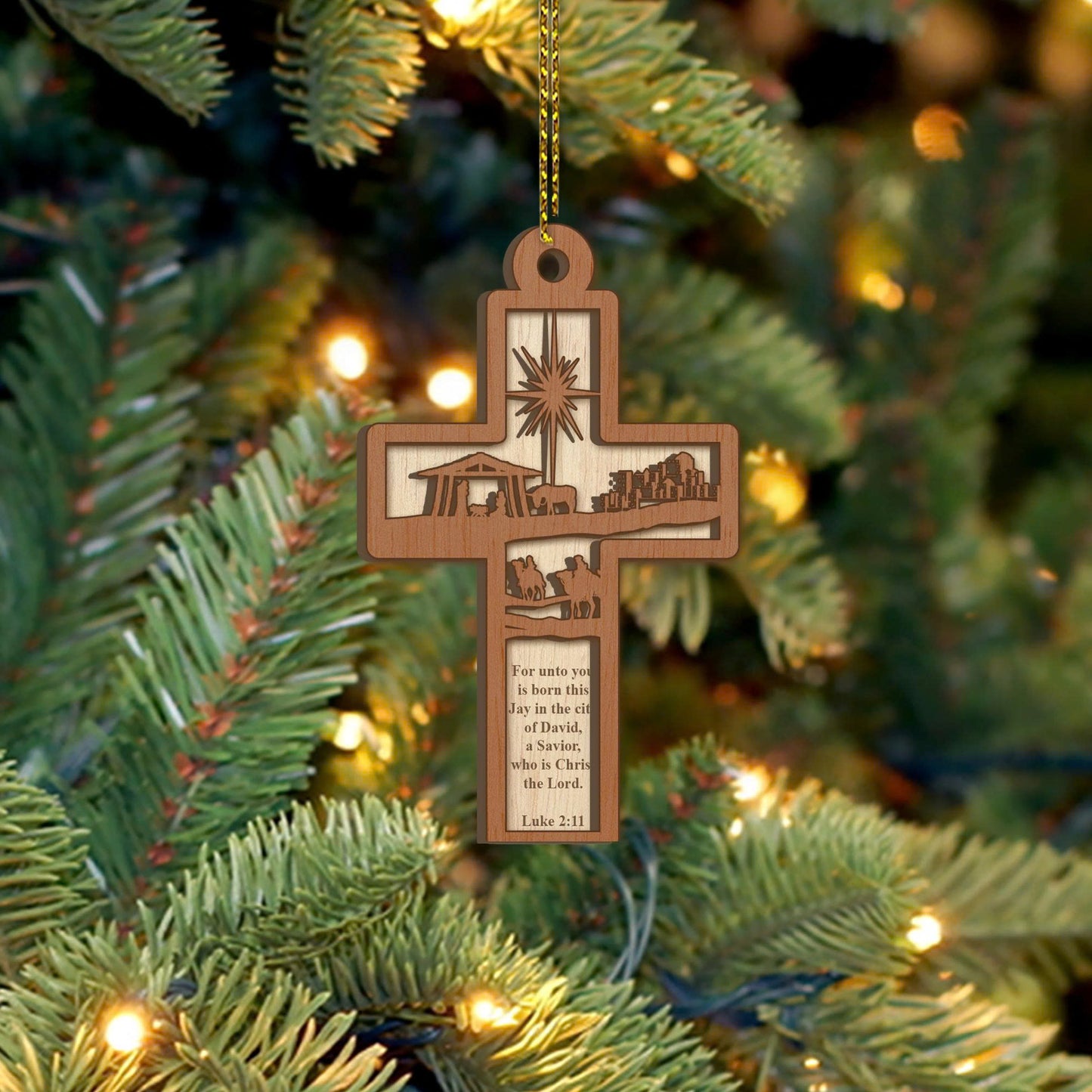 Wooden Cross Ornament – Elegant Christian Christmas Decoration