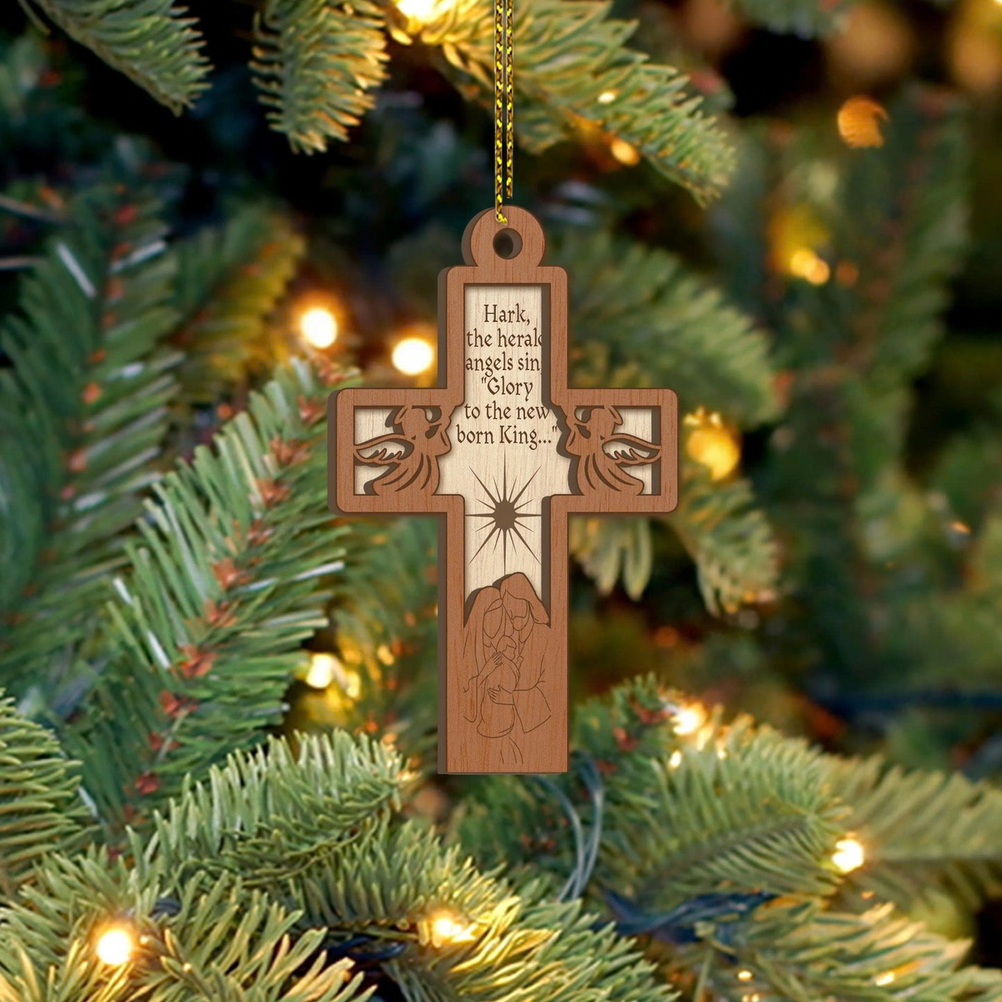 Wooden Cross Ornament – Elegant Christian Christmas Decoration