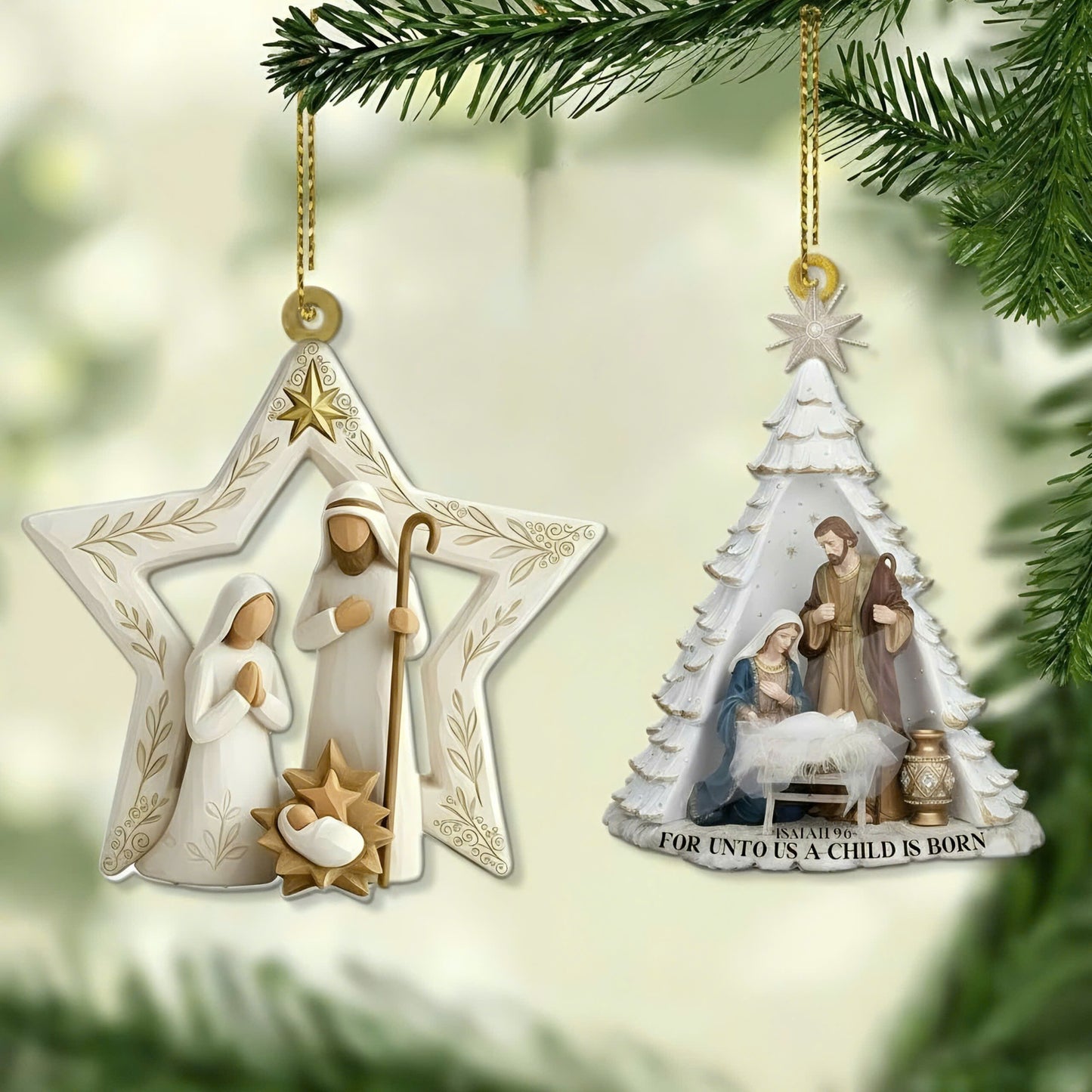 Holy Family Christmas Ornaments – Acrylic Star & Tree Nativity Decorations